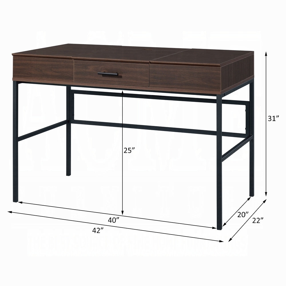 Oak and Black USB Writing Desk with Single Storage Drawer