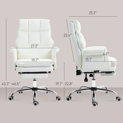 Modern White PU Leather Ergonomic Office Chair with Footrest, Reclining and Swivel Features