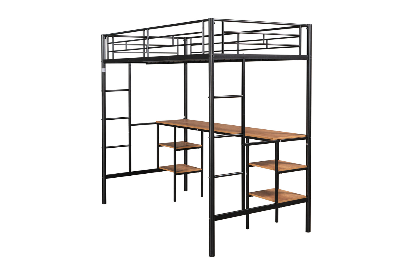 Space-Saving Twin Loft Bed with Integrated Desk & Shelves - Durable Black Metal Design