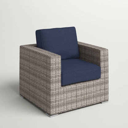 Modern Outdoor Wicker Club Chair With Cushions, Aluminum Frame, 33x33x26, Weather Resistant Grey Mix