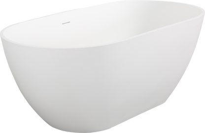 Luxury 59" Freestanding Solid Surface Soaking Bathtub with Overflow and Pop-up Drain in Matte White for Contemporary Bathrooms