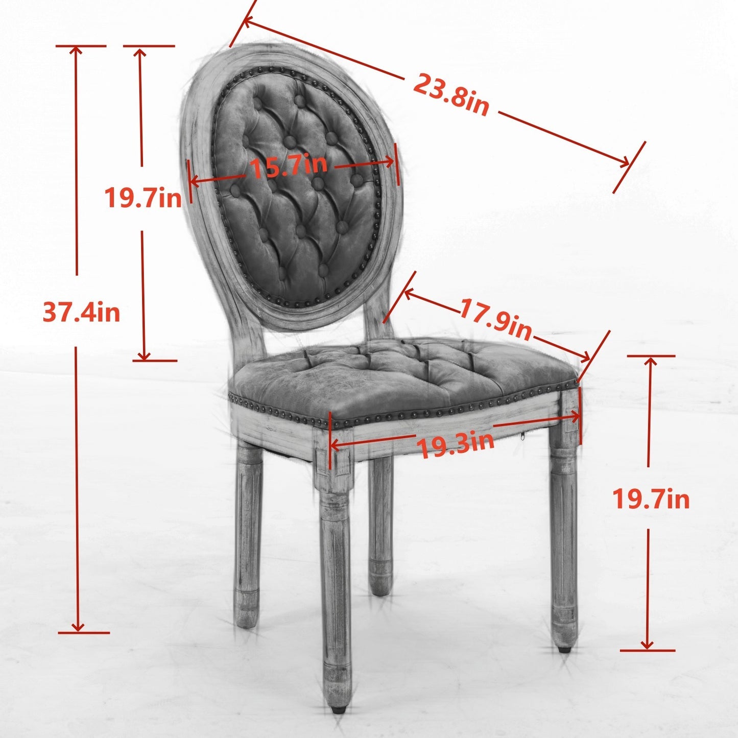 French Style Solid Wood Dining Chair Set of 2 with PU Leather, Nailhead, High Back, Rubberwood Orange