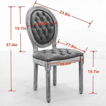 French Style Solid Wood Dining Chair Set of 2 with PU Leather, Nailhead, High Back, Rubberwood Orange