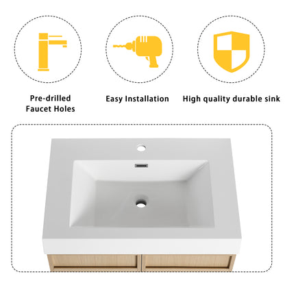 30-Inch Modern Freestanding Bathroom Vanity with Soft-Close Doors and Integrated Resin Sink