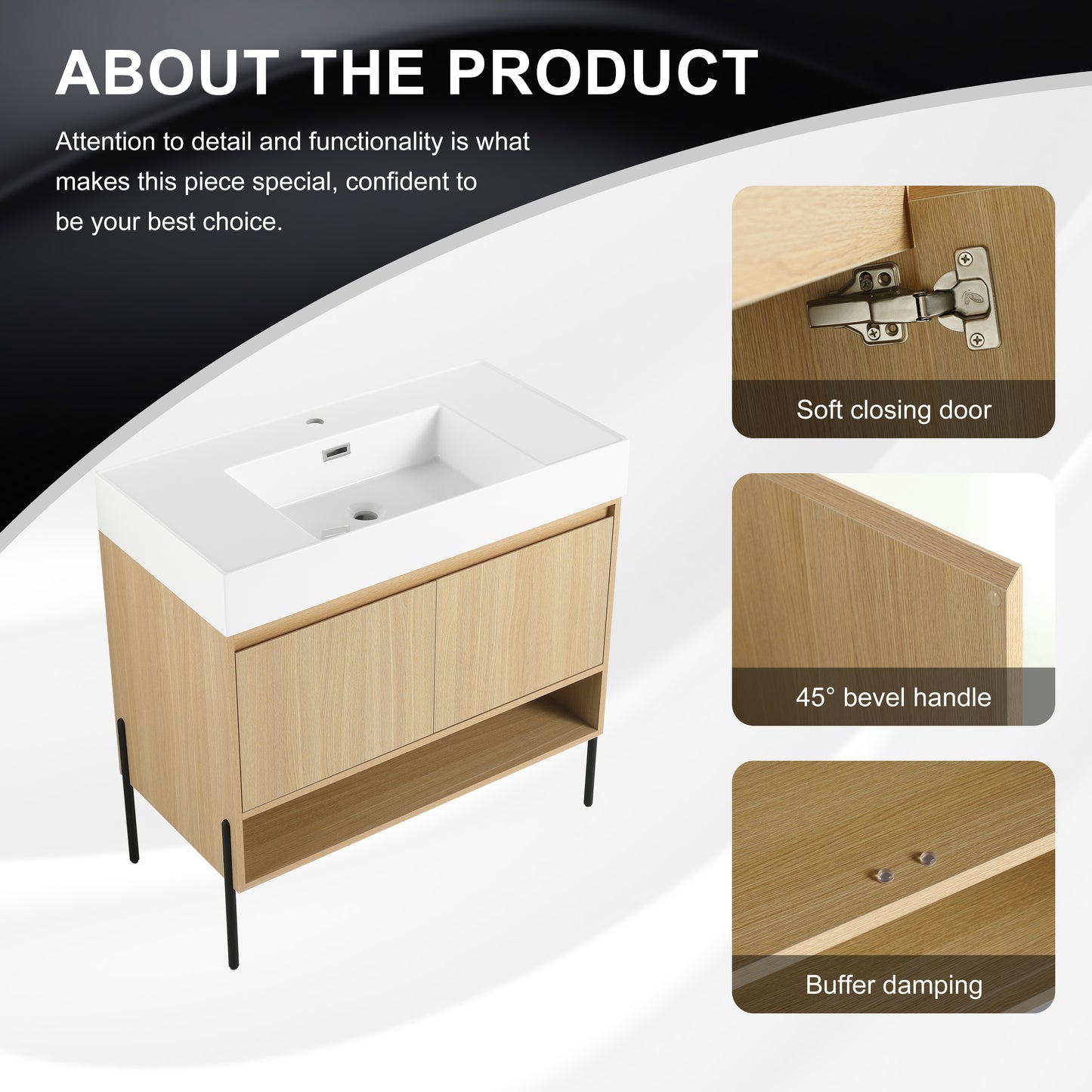 36" Modern Oak Bathroom Vanity Set with Easy-Clean Resin Sink and Multi-Layer Solid Wood Cabinet