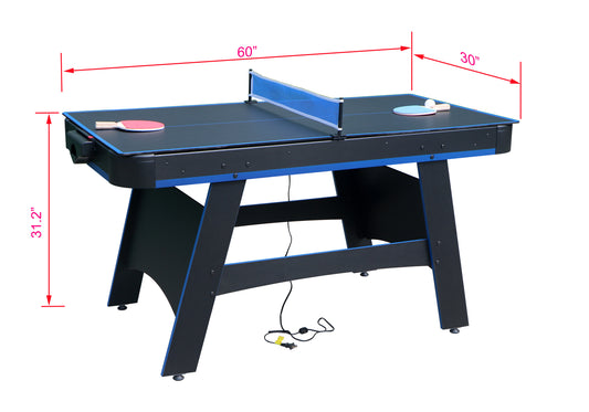 60-Inch 2-in-1 Air Hockey & Table Tennis Multifunction Table, MDF, Easy Assembly - Black, White & Blue