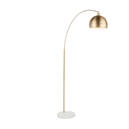 Contemporary Arc Floor Lamp with Marble Base and Half-Globe Shade, Foot Switch, 60W, Antique Brass