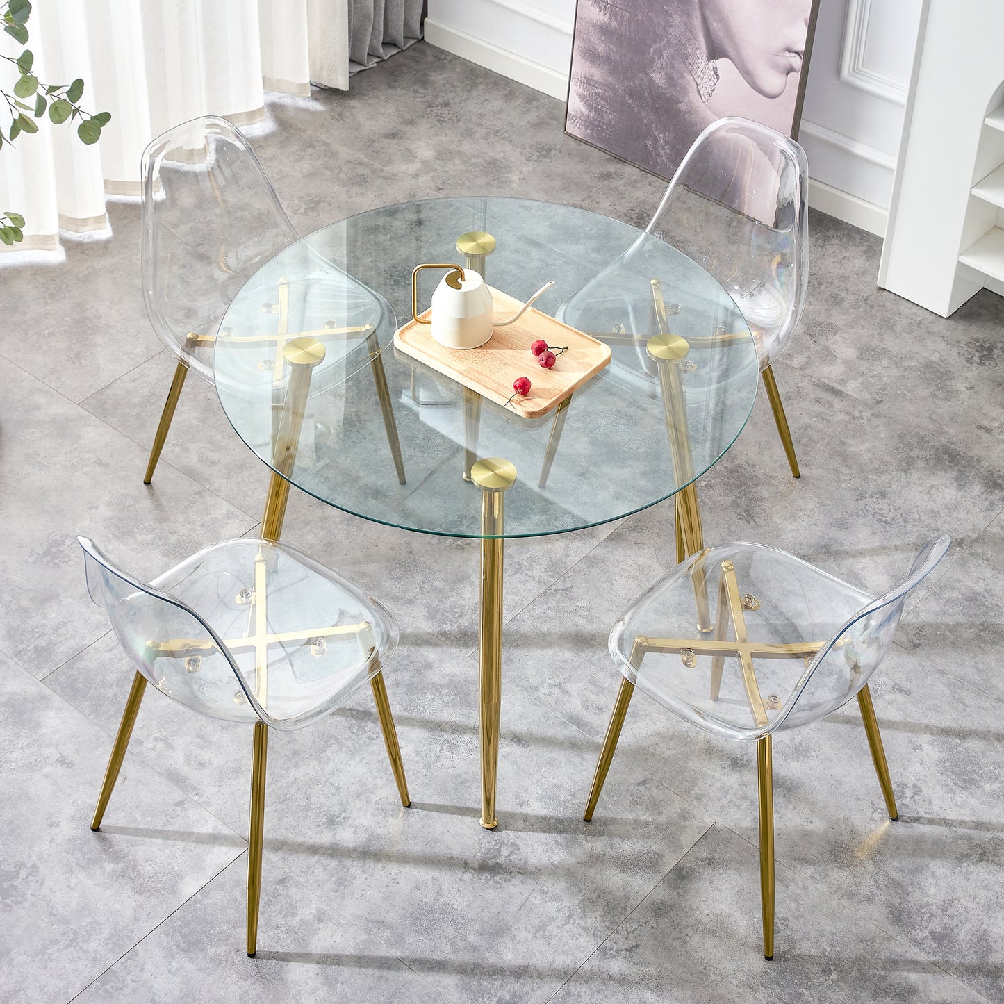 Circular Glass Dining Table 40 Inch Minimalist Gold Plated Legs