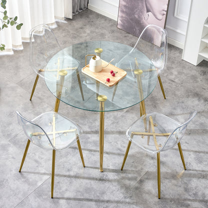 Circular Glass Dining Table 40 Inch Minimalist Gold Plated Legs