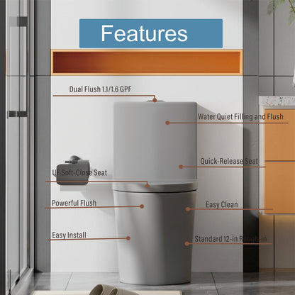 Matte Grey Modern Elongated Toilet with Dual Flush System and Soft-Close Seat
