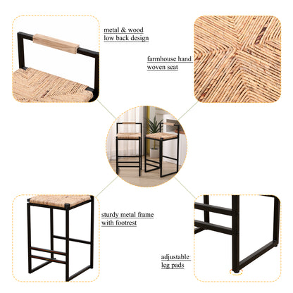 Set Of 2 Counter Height Water Hyacinth Bar Stools With Back