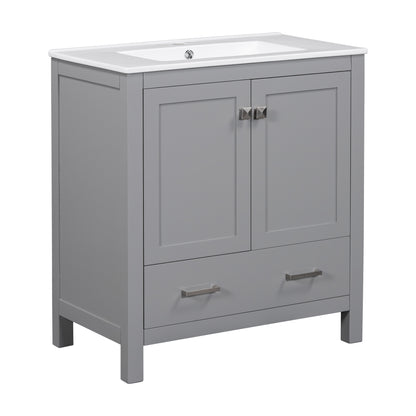 30-Inch Modern Gray Bathroom Vanity with Undermount Sink, Elegant Storage Cabinet Featuring Soft-Close Doors and Multifunctional Design