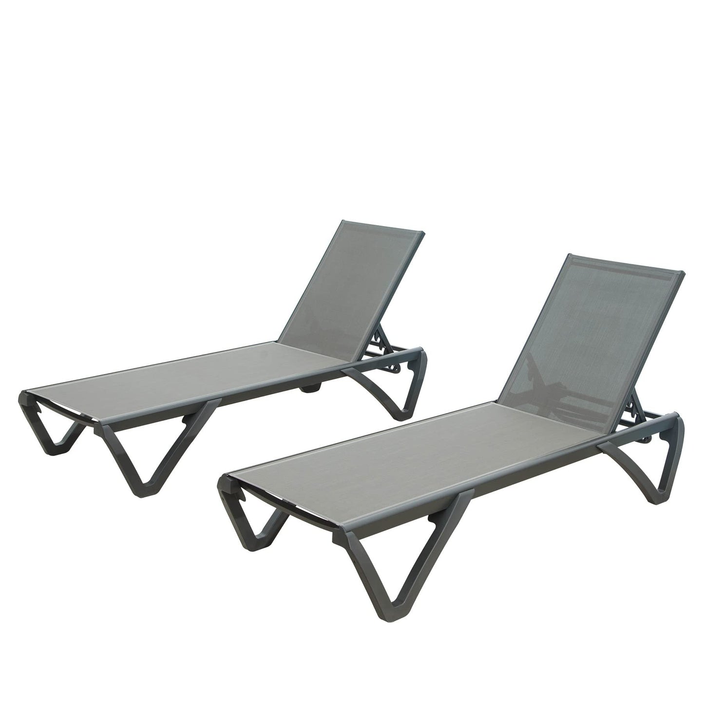 Outdoor Aluminum Chaise Lounges With Adjustable Backrests For Poolside And Beach Use, Set Of 2, Gray