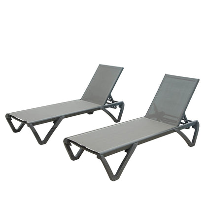 Outdoor Aluminum Chaise Lounges With Adjustable Backrests For Poolside And Beach Use, Set Of 2, Gray