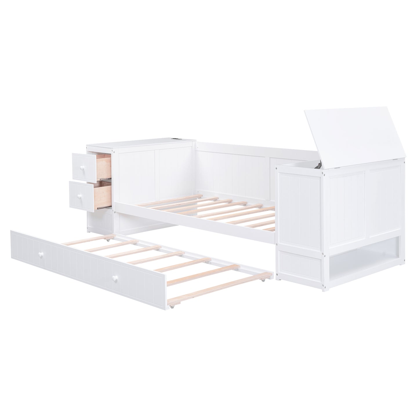 Elegant Twin Size Daybed with Storage and USB Charging, White