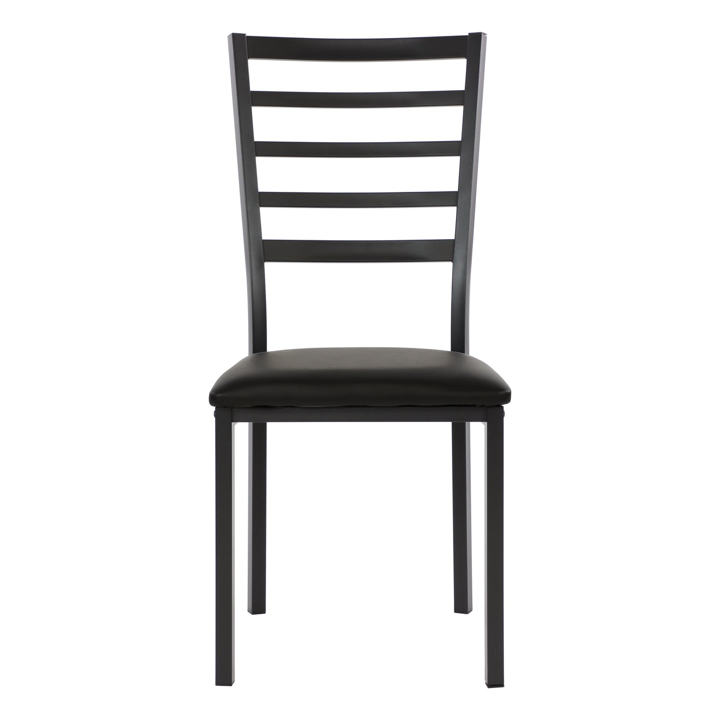 Set of 4 Metal-Frame Ladder-Back Side Dining Chairs with Faux Leather Upholstery Easy Assembly - Black