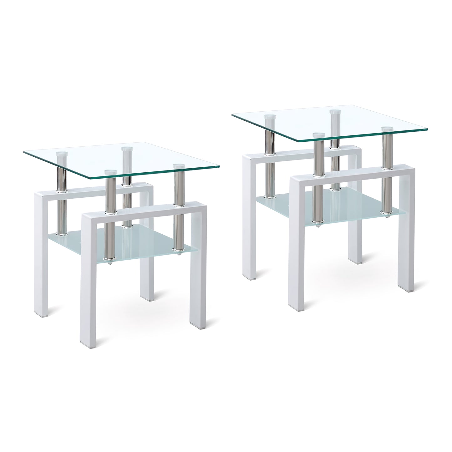 Two-Piece End Tables with Storage for Living Room, Tempered Glass, Modern Style, Easy Assembly, Clear