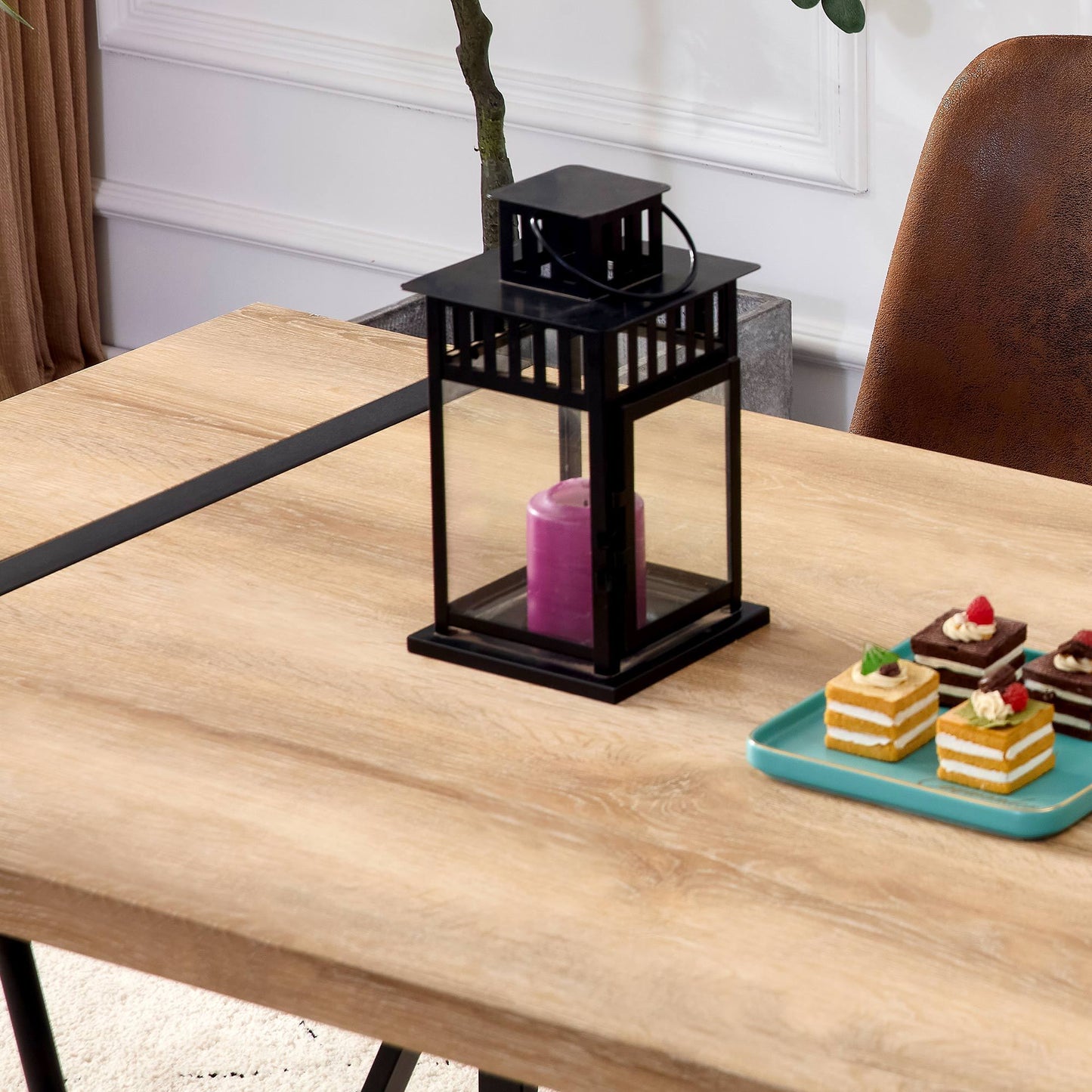 Dining Table For Four To Six Top Black Legs Rustic Brown