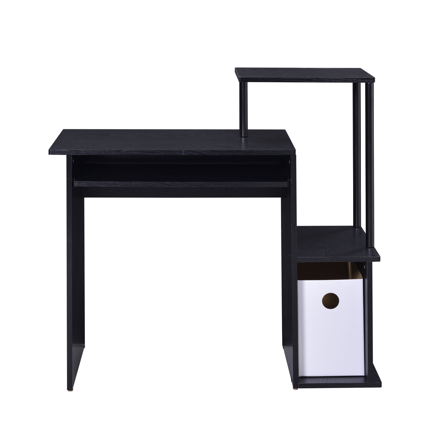 Ergonomic Black Computer Desk with Keyboard Tray and Storage Shelves