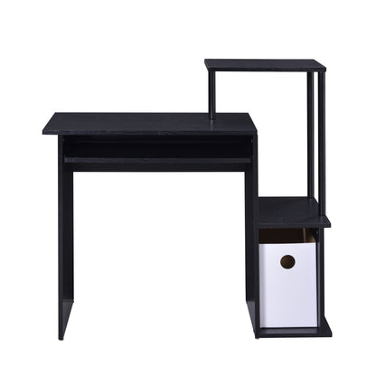 Ergonomic Black Computer Desk with Keyboard Tray and Storage Shelves