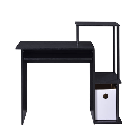 Ergonomic Black Computer Desk with Keyboard Tray and Storage Shelves