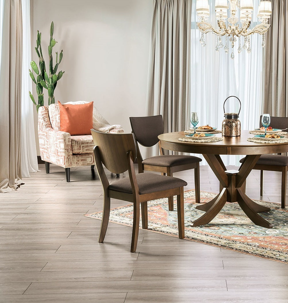 Set of 2 Dining Chairs, Solid Wood, Upholstered, 20.5W x 23.9D x 35H, Dark Chocolate Fabric, Walnut Finish