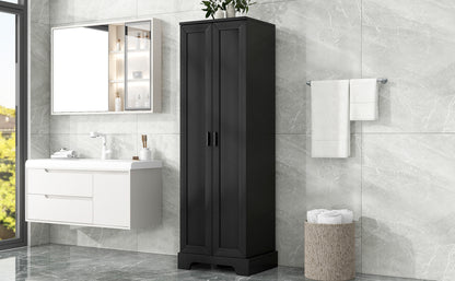 Elegant Black Storage Cabinet with Adjustable Shelves for Bathroom and Office