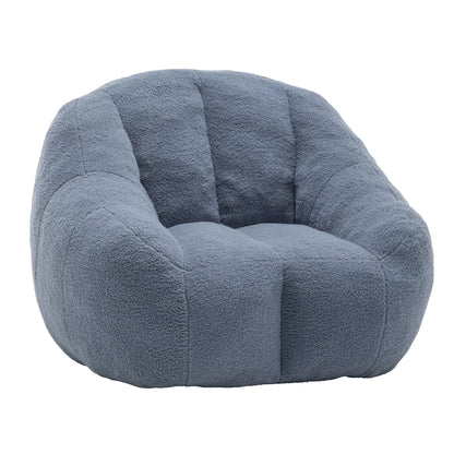 Oversized Memory Foam Faux Fur Bean Bag Chair–Tufted Back–Dorm/Apt Living–37.4x33.9x32.3–Light Blue