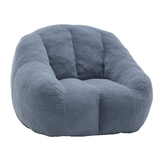 Oversized Memory Foam Faux Fur Bean Bag Chair–Tufted Back–Dorm/Apt Living–37.4x33.9x32.3–Light Blue