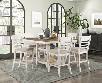 Antique White Finish Set of 2 Counter Height Chair Farmhouse Style Fabric Upholstered Seat Wooden Furniture Dining Chairs