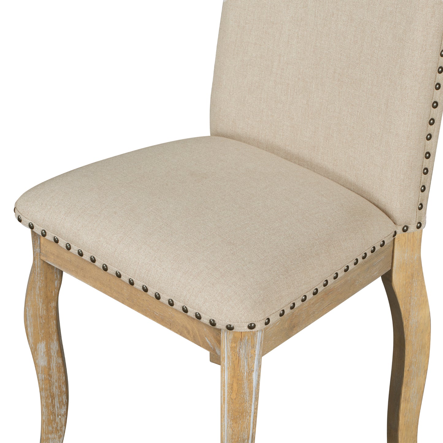 Set of 4 Solid Wood Dining Chairs with Upholstered Fabric, Nailhead, 250 LB Capacity, Natural Wood Wash