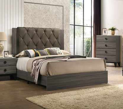 Modern Tufted Queen Bed Frame with Rubberwood Construction and Gray Finish
