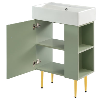 Contemporary 21.6" Green Bathroom Vanity with Ceramic Sink and Right Side Storage Cabinet