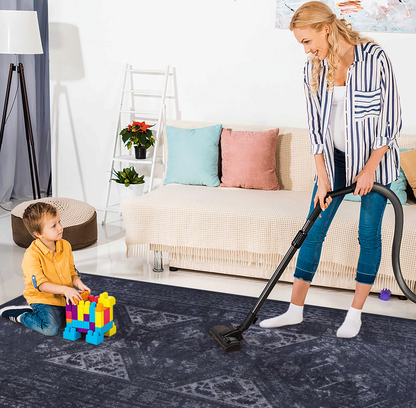 8x10 Machine-Washable Area Rug - Low-Pile Chenille, Pet & Kid Friendly - Polyester Rug - Black and Gray