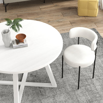 Trestle Round Dining Set With Two Chairs Three Piece Boucle