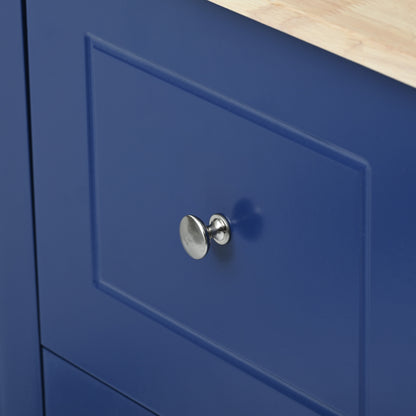 Versatile Rolling Kitchen Cart with Drop Leaf - Sturdy Solid Wood Top, Locking Wheels & Ample Storage (Dark Blue)