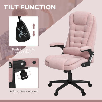 Pink Velvet Executive Office Chair with 6-Point Massage, Heat Function, and Reclining Backrest