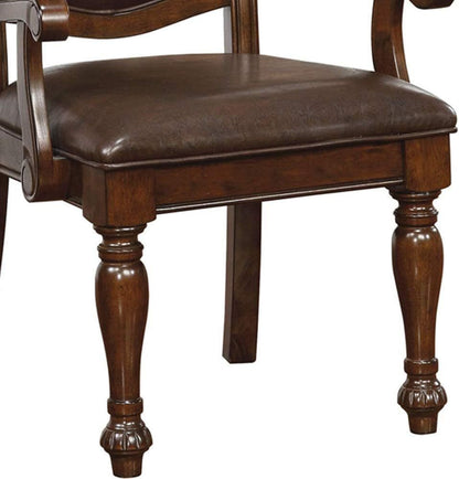 Traditional Solid Wood Dining Chairs, Arm Chairs with Leatherette Seats, Turned Legs, 2 Chairs Cherry