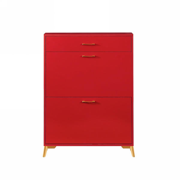 Red Freestanding Shoe Storage Cabinet with Dual Flip Drawers for Entryway and Hallway Organization