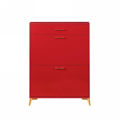 Red Freestanding Shoe Storage Cabinet with Dual Flip Drawers for Entryway and Hallway Organization