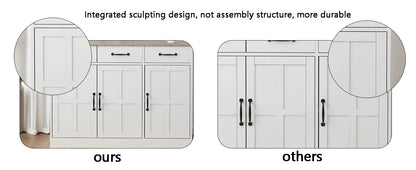 Farmhouse Buffet Cabinet Storage Sideboard with 3 Drawers and 3 Doors for Dining Living Room Kitchen Cupboard-White