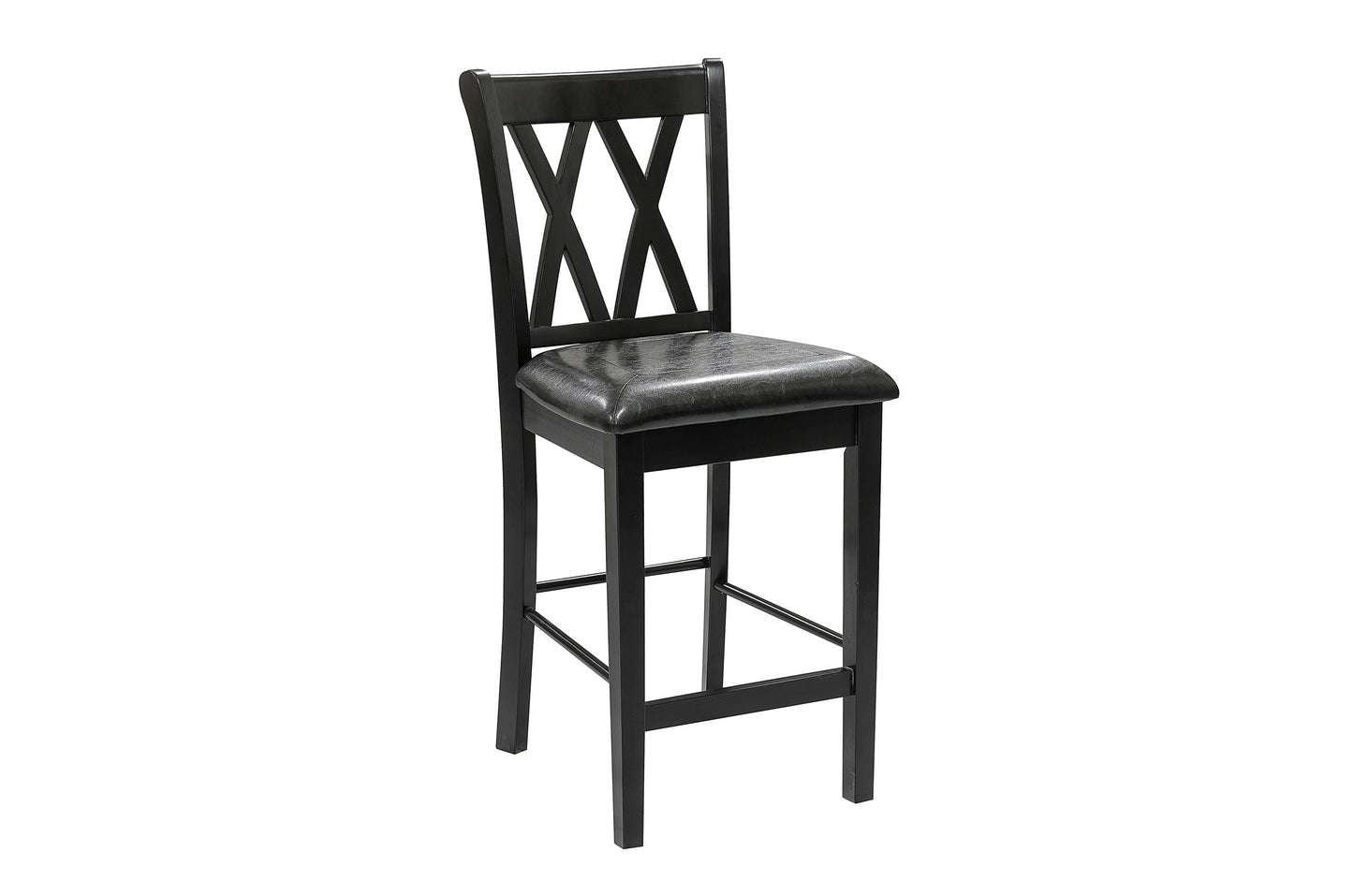 Black Finish 5pc Counter Height Set Dining Counter Height Table with Lower Shelves and 4x Chairs Set Faux Leather Upholstered Kitchen Dining Furniture