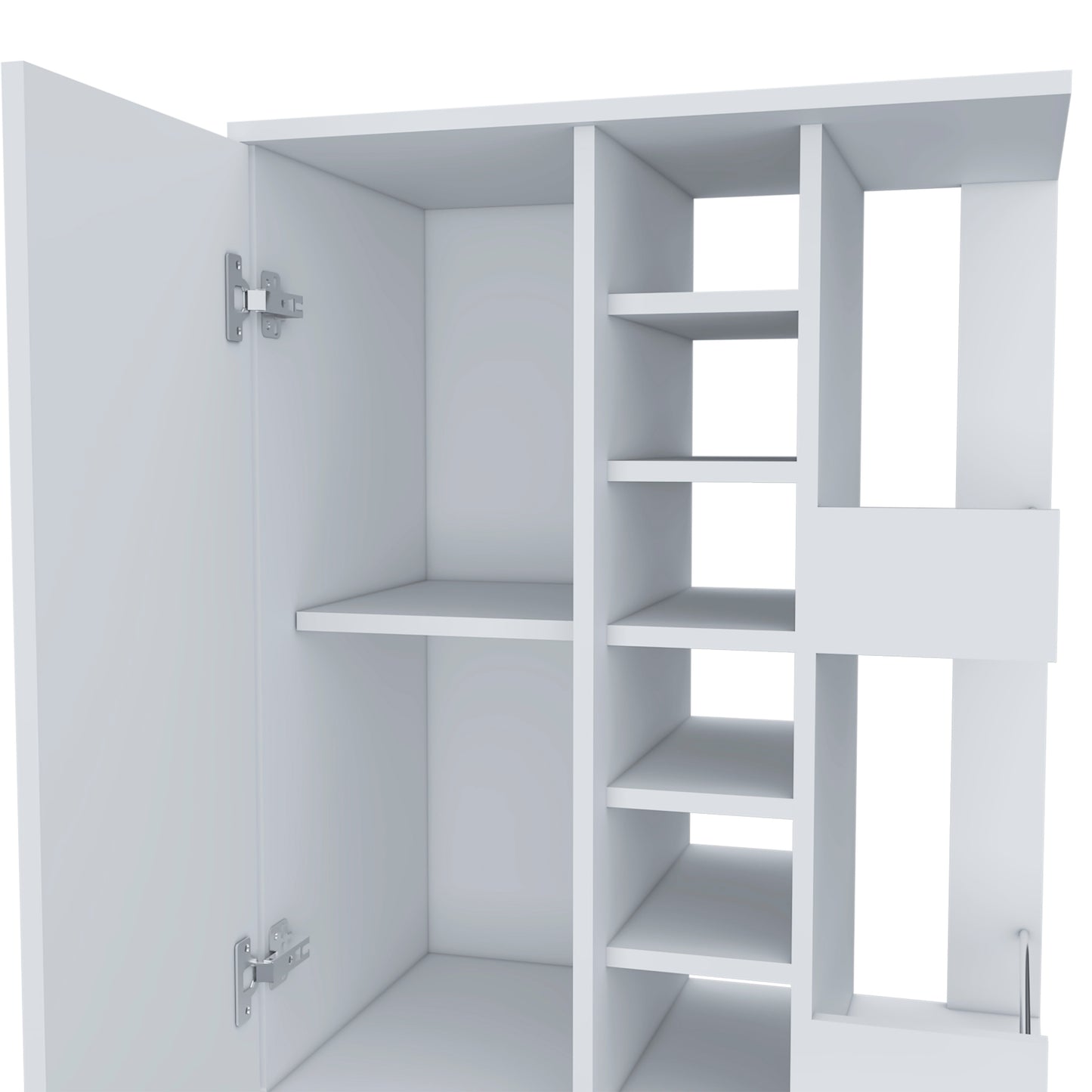 Stylish 32 Inch White Bar Coffee Cart With Storage Cabinet