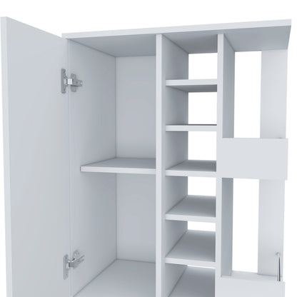 Stylish 32 Inch White Bar Coffee Cart With Storage Cabinet
