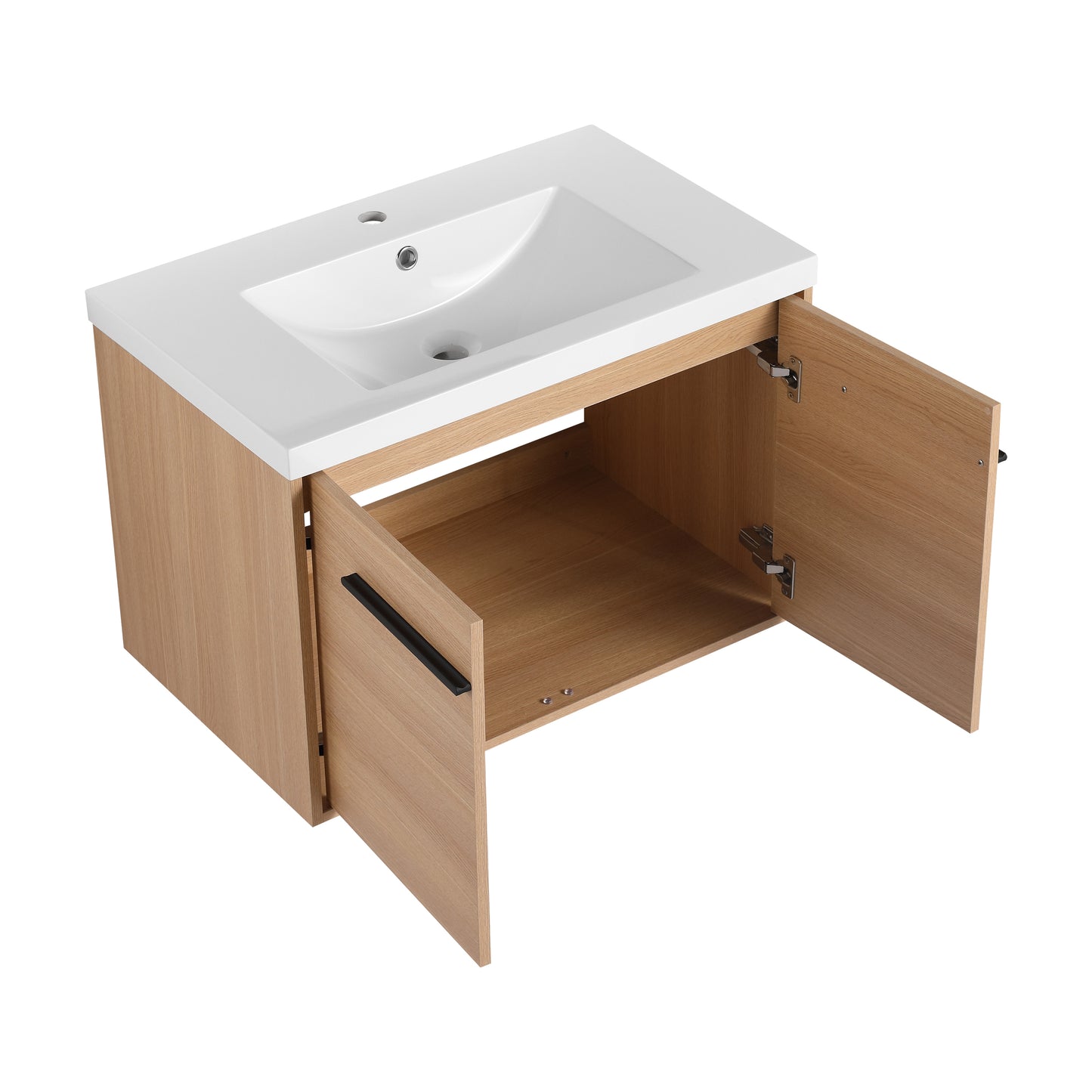 30-Inch Oak Bathroom Vanity Set with Resin Sink and Storage Cabinet