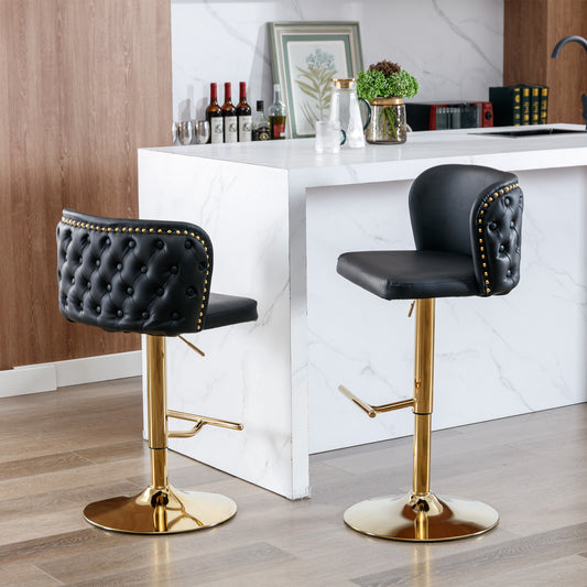 Set of 2 Adjustable Swivel Bar Stools with PU Upholstery and Full Back, Counter Height, Kitchen, Black