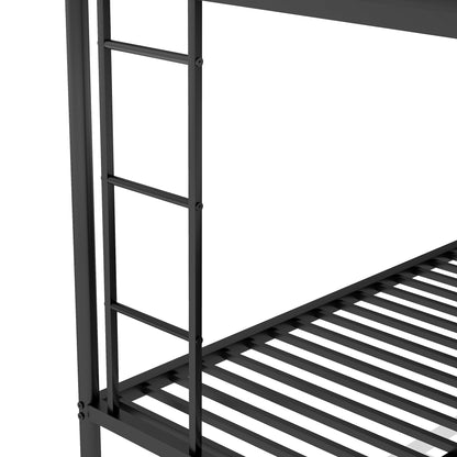 Stylish Twin over Full Bunk Bed with Twin Trundle and Dual Ladders - Sturdy Steel Frame in Black
