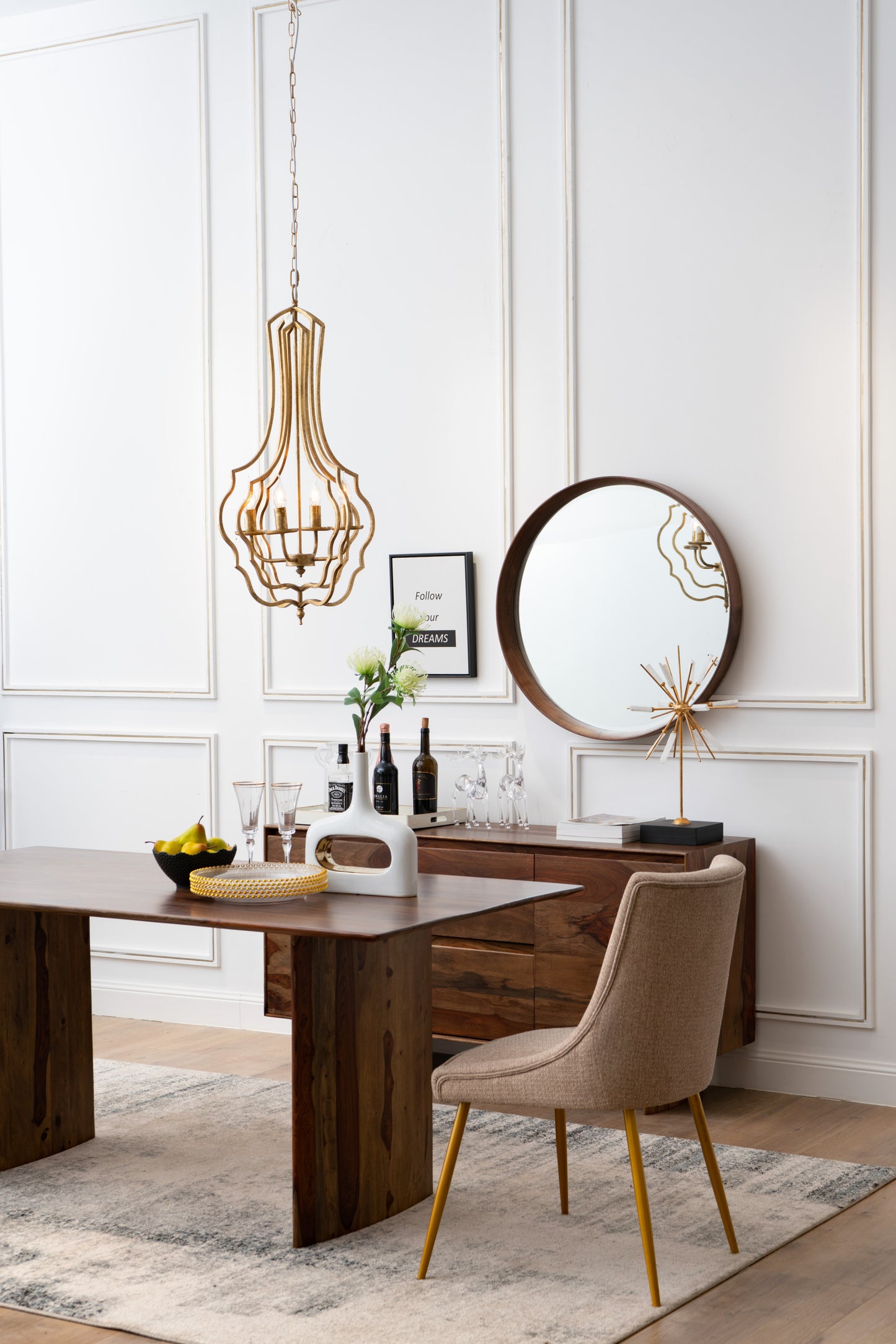 4-Light Iron Chandelier with Chain for Kitchen/Dining, 19.5in Square, 35in Height, 60W E12 Antique Gold