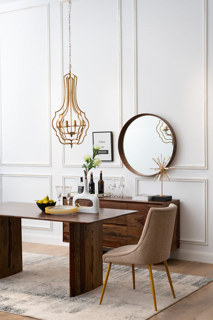 4-Light Iron Chandelier with Chain for Kitchen/Dining, 19.5in Square, 35in Height, 60W E12 Antique Gold