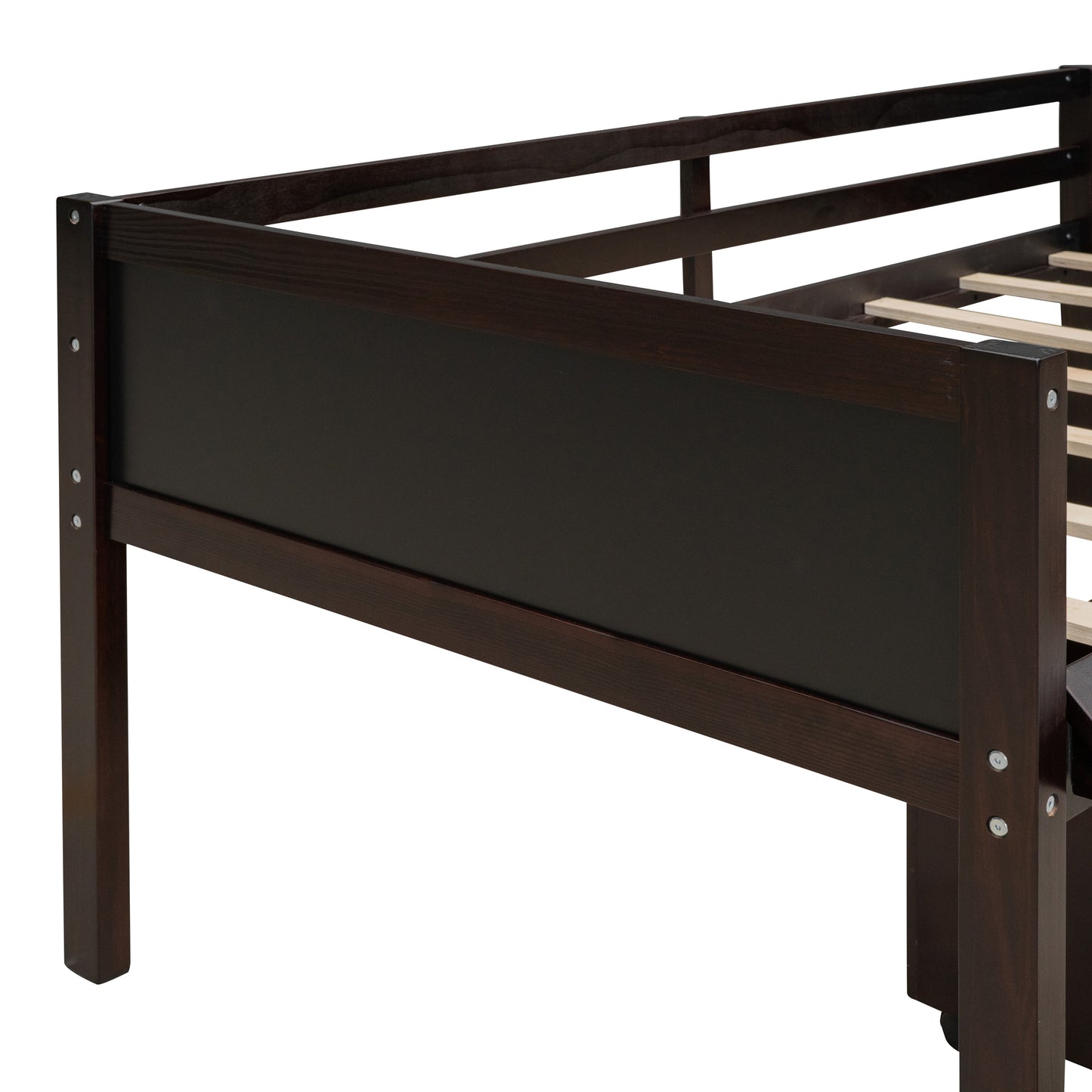 Espresso Twin Loft Bed with Slide and Storage Bins